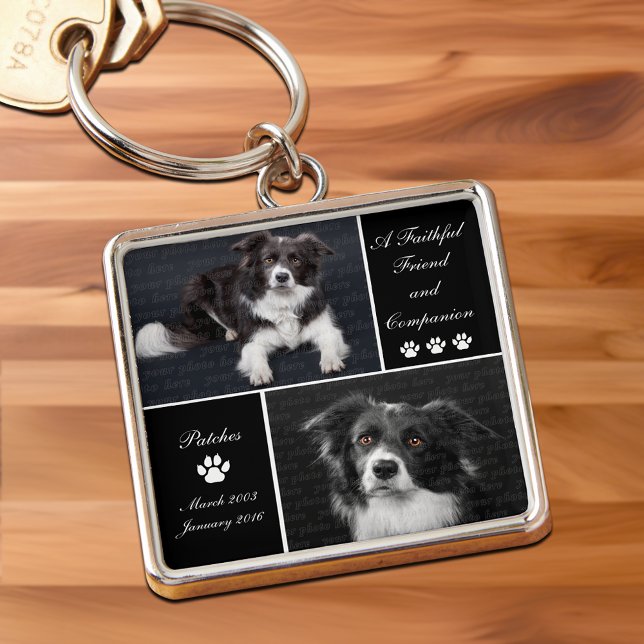 Llavero Tributo a la plantilla de fotos de perros en memor (Pet Memorial Dog Photo Template Tribute Keychain with 2 photo slots)