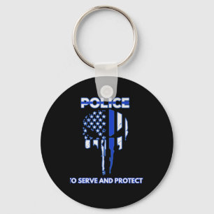 Llavero Tributo de diseño de cráneo de la policía con líne