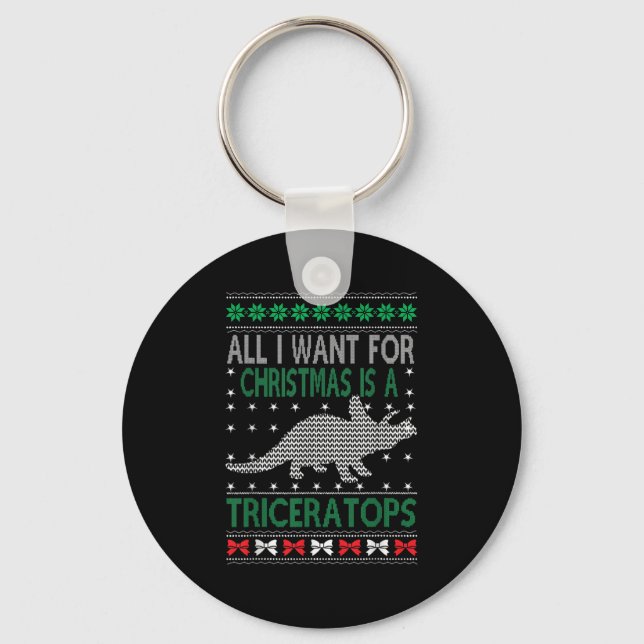 Llavero Triceratops Dinosaur Ugly Christmas Design Style F (Anverso)