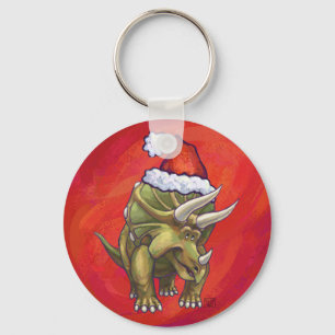 Llavero Triceratops Navidad En Rojo