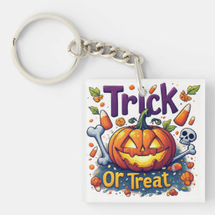 Llavero Trick Or Treat Calabaza Caramelo Cráneo Halloween 
