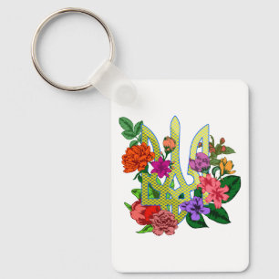 Llavero tridente tryzub de la heráldica ucraniana con flor