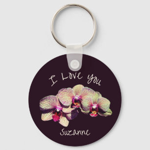 Llavero Trío de flores de orquídea personalizadas 'Te amo'