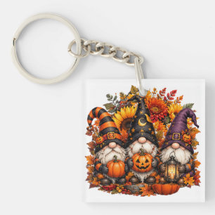 Llavero Trío de Gnomos de Halloween Adorables con Calabaza