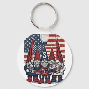 Llavero Trío de gnomos patrióticos de EE. UU. Diseño vecto
