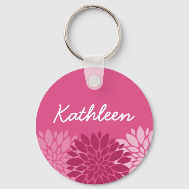 Llavero Trío floral rosado de bonito con nombre (Anverso)