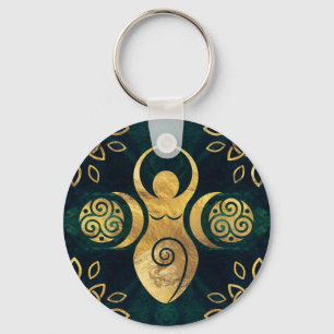 Llavero Triple diosa con triskele - oro y verde