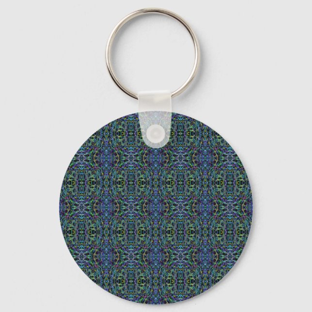 Llavero Trippy Blue Green Quilt Geometric (Anverso)