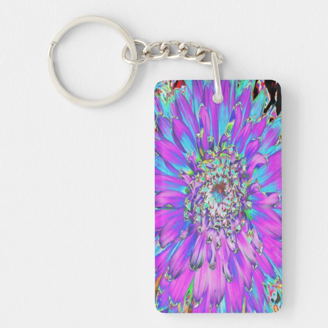 Llavero Trippy Resumen Aqua, Lime Green y Purple Dahlia (Frente)