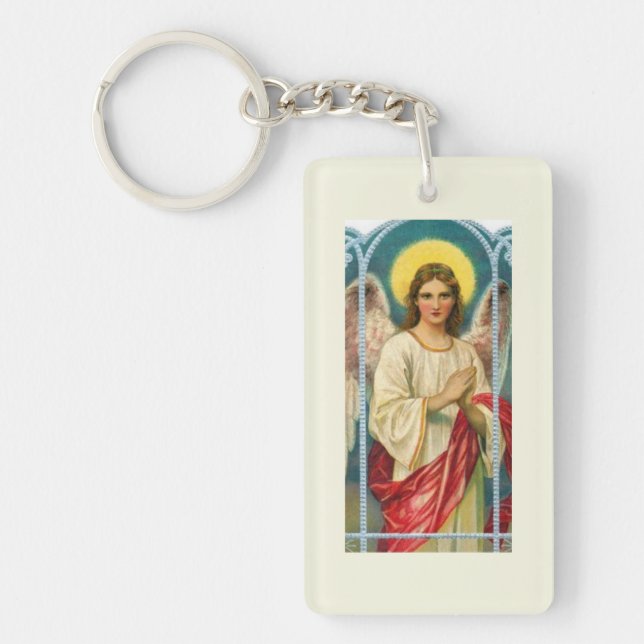 Llavero Tríptico del ángel con lazo rosa (Frente)
