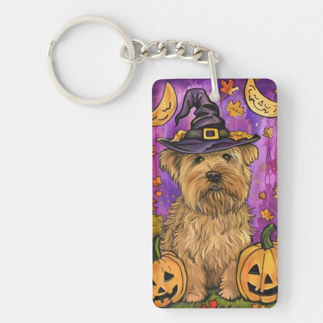 Llavero Triste Wheaten Terrier Dog Halloween Bruja Calabaz (Frente)