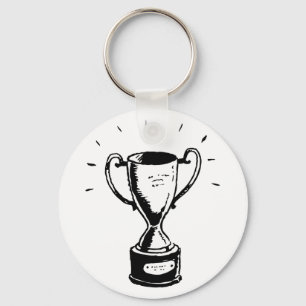 Llavero Trofeo Dibujado a Mano Retro Premio en Blanco y Ne