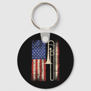 Llavero Trombone Usa Bandera Estadounidense Jazz Etiqueta