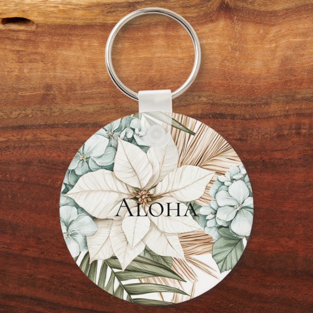 Llavero Tropical Blue White Flowers Wedding (Anverso)