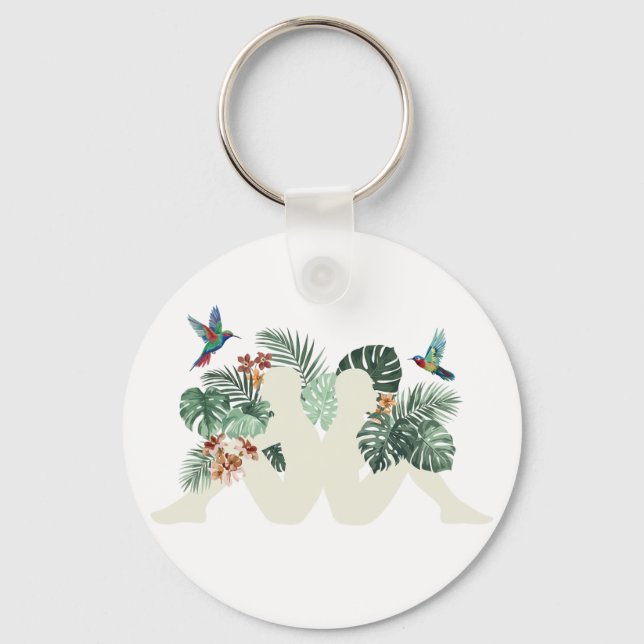 Llavero Tropical Leaves & Birds Nature Aesthetic Design (Anverso)