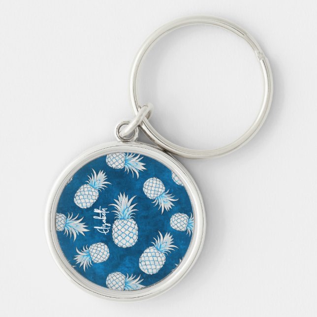 Llavero Tropical Pineapple with Name – Watercolor Style (Frente)