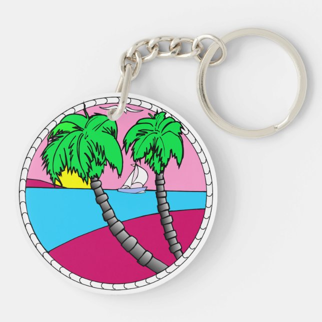 Llavero Tropical Sunset Paradise Acrylic Keychain (Atrás)