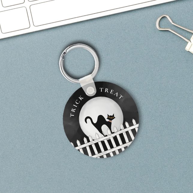 Llavero Truco o trato de Halloween Gato negro espeluznante (Trick or treat cute halloween keychain)