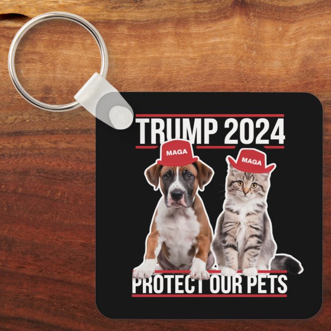 Llavero Trump 2024 Proteja a nuestros Mascotas Gatos Perro (Anverso)