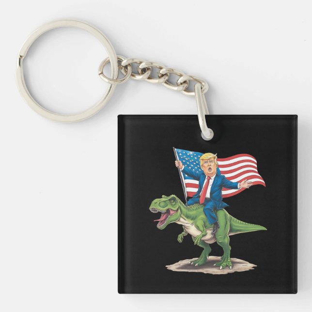 Llavero Trump montando dinosaurio T Rex bandera estadounid (Frente)