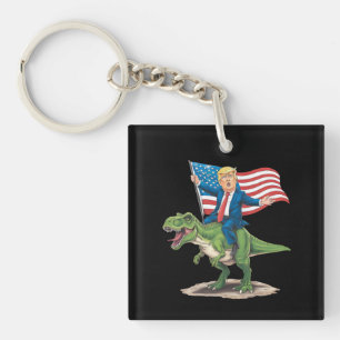 Llavero Trump montando dinosaurio T Rex USA bandera americ