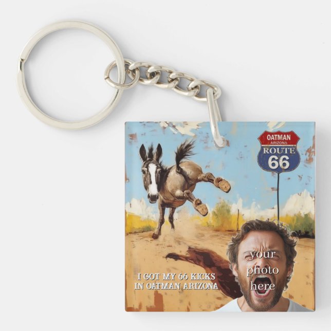 Llavero tu foto, consigue tus patadas, oatman arizona, bur (Frente)