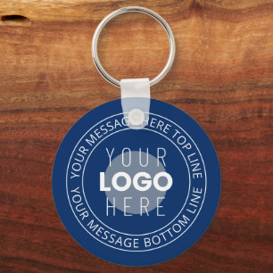 Llavero Tu logotipo y texto circular personalizable Azul