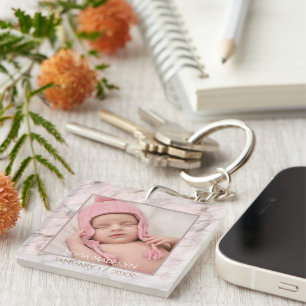 Llavero Tu Patrón de Mármol Gris Rosa Elegante Personaliza
