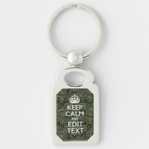 Llavero Tu texto Camuflaje Digital Olive Green Keep Calm