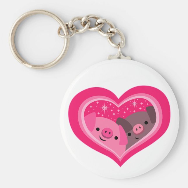 Llavero Tú Y Yo (Cute Personalizados Cerdos) (Frente)