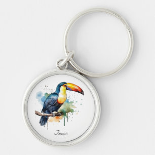 Llavero Tucán en rama arte acuarela, personalizado
