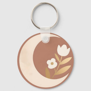 Llavero Tulipán floral de luna creciente minimalista