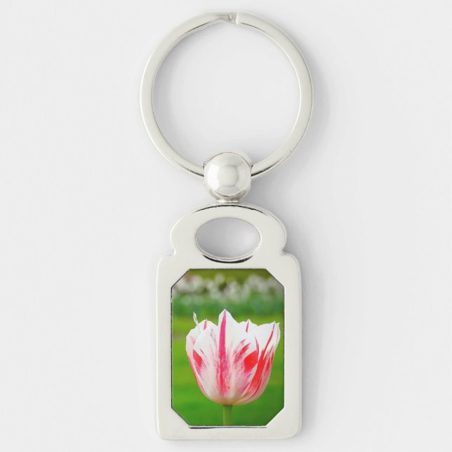 Llavero Tulipán rayado rojo y blanco  (Anverso)
