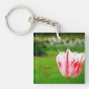 Llavero Tulipán rayado rojo y blanco *Personalizado*