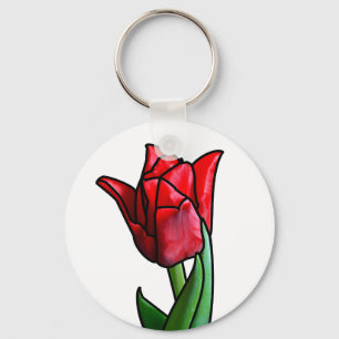 Llavero Tulipán rojo exótico del vitral