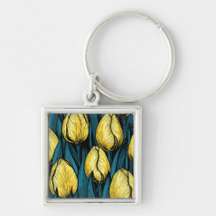 Llavero Tulipanes amarillos con hojas azules