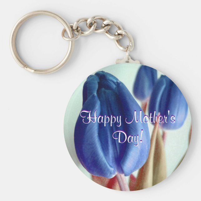 Llavero Tulipanes azules del Día de la Madre Feliz (Frente)