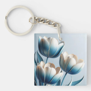Llavero Tulipanes azules y blancos elegantes