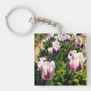 Llavero Tulipanes de franja blanca y púrpura