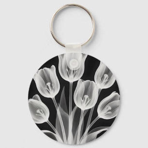 Llavero Tulipanes en blanco y negro elegantes monocromos
