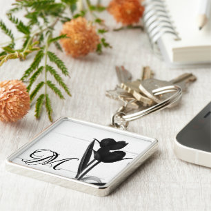 Llavero Tulipanes negros Inicial personalizado