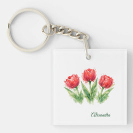 Llavero Tulipanes rojos personalizados de acuarela