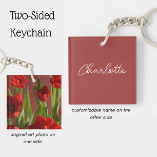 Llavero Tulipanes rojos personalizados Flor Foto Mujeres