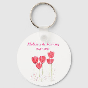 Llavero Tulipanes rosados acuarela floral elegante Boda
