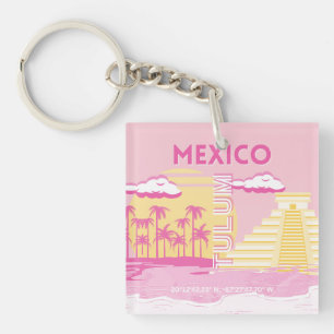 Llavero Tulum, Arte de Viaje, Arte Preppy, Rosa