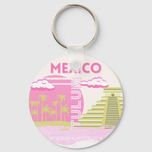 Llavero Tulum, México, arte de viajes, rosa