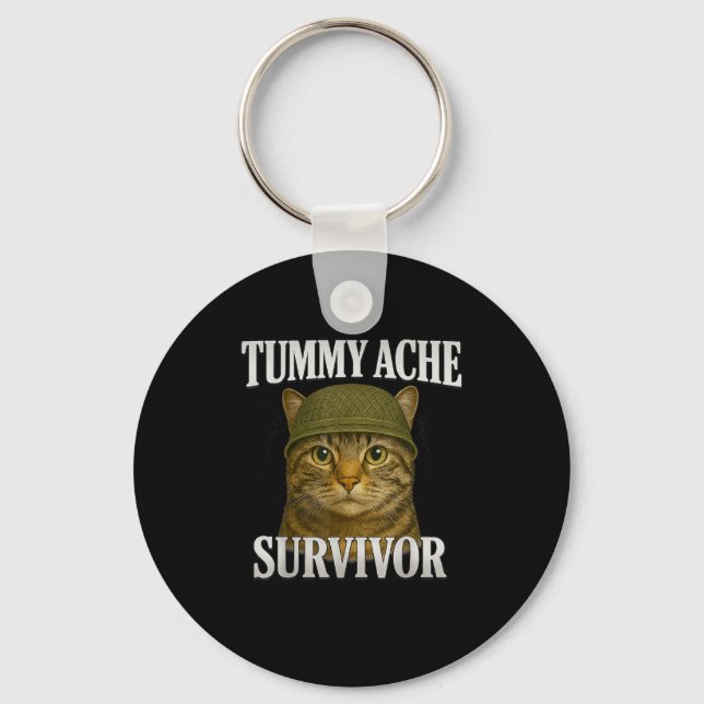 Llavero Tummy Ache Survivor Cat Meme Gracioso Gatito Regal (Anverso)