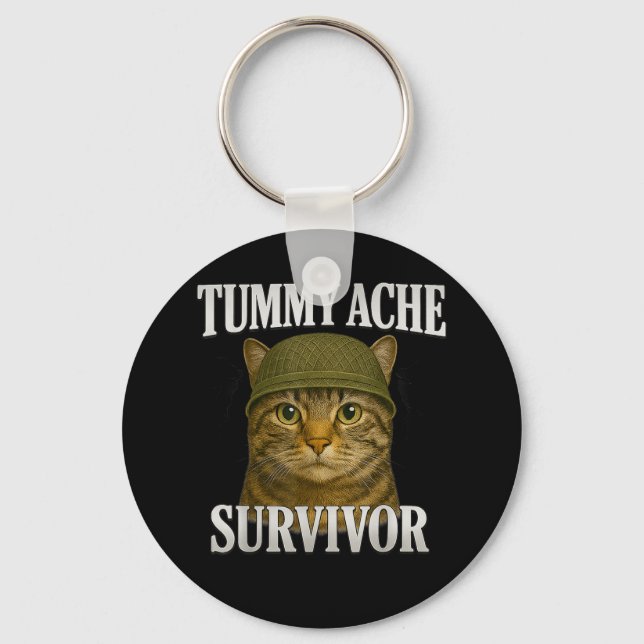 Llavero Tummy Ache Survivor Cat Meme Gracioso Gatito Regal (Anverso)