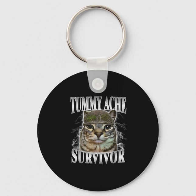 Llavero Tummy Ache Survivor Funny Cat Meme  (Anverso)