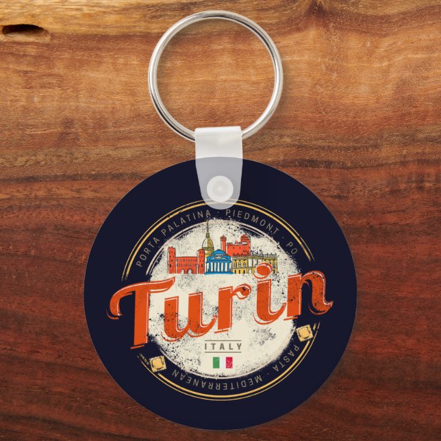 Llavero Turín Piedmont Retro Skyline Pasta de cosecha ital (Anverso)